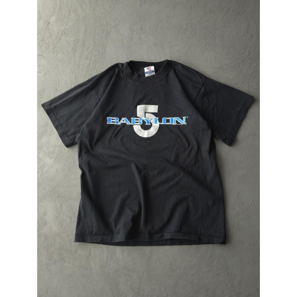 Vintage 90s Babylon 5 Sci-Fi TV Series Black Cotton T-shirt L